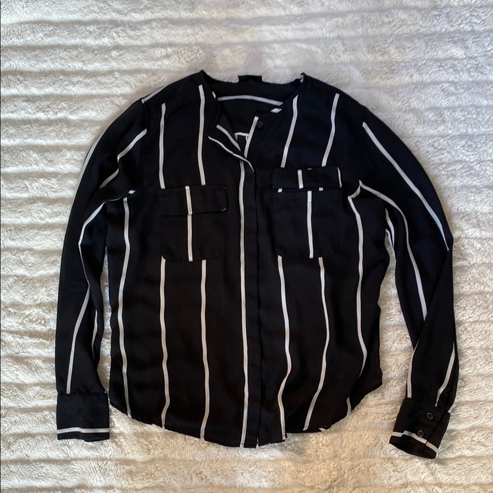 Black and White Striped Button-Up Shirt